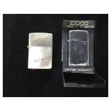 2 Zippo gas pocket lighters, made USA, 1 in case