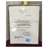 Framed copy of letter from Gene Sarazen to Col.