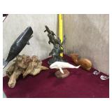Lot of whale statues on bases incl. bronze,