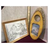 Framed sketch and log section cut out frame with