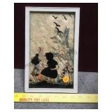 Vintage reverse painted picture with pressed