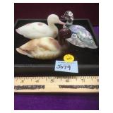 3 Lefton decorated glass ducks, allartist signed,