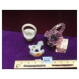 Fenton glass, 2 baskets and a rocking horse,