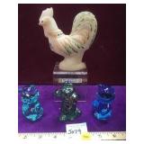 Fenton glass, Hp artist signed Rooster, 2 panda