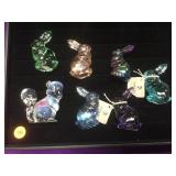 7 Fenton glass  animals, 6 rabbits and a HP