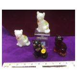 4 Fenton glass cats, ( 3 h.p. Artist signed and