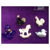 Fenton glass, 5 miniatures, ( 2 rocking horse,