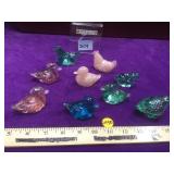 9 Fenton glass mini animals, ducks, chickens,