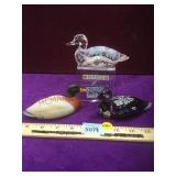 3 Fenton glass ducks, artist signed, local pickup