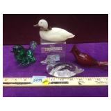 Fenton glass animals, 2 ducks, Cardinal, sparrow,