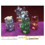 4 Fenton glass bears, one artist signed, local