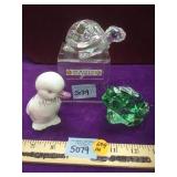 Fenton glass animals, Duck, Frog, Tortoise, all