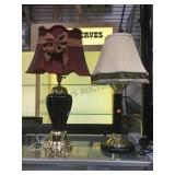 2 black & brass based table lamps w/ shades.