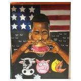 Large oil on canvas wrapped, tear in canvas.