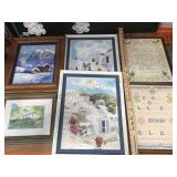 6 framed pieces including signed oil on canvas,