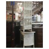 2- piece white wicker set, 4 tier stand & table,