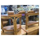 3 piece vintage bamboo side tables & wall