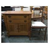 Antique oak commode  & Eastlake walnut side chair.