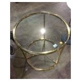 Round brass & glass occasional table, local