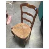Rush seat vintage chair, carved back, local