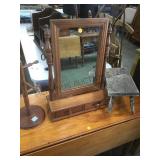 Dresser mirror, primitive footstool, doweled
