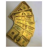 set Of gold foil reproduction notes,