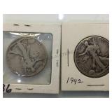 1942 & 1936  Walking Liberty Half Dollars