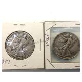 1939 & 1943 Liberty Walking Half Dollars