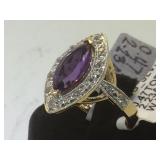 Sterling Amethyst & White Topaz Ring, size 7, w/