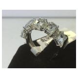 Sterling Aquamarine & Diamond ring, size 7, w/