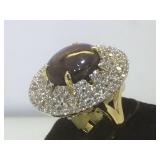 Sterling  cast star ruby & white sapphire ring,