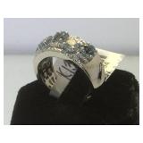 Sterling Aquamarine & Diamond ring, size 6.5,