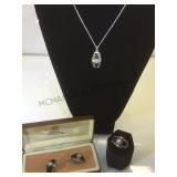 Sterling w/ black & clear gemstones