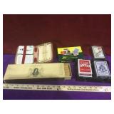 Lot of vintage playing cards and fireplace