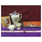 Porcelain percolating coffee tea pot with cream