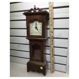 Miniature Grandfather clock, wood, bat op, 21 in