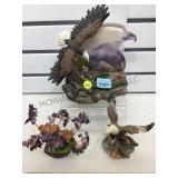 2 Eagle figures and a small hardstone Bonsai