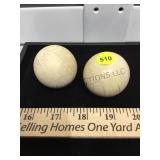 2 Antique Ivory cue balls, approx 2.25 inches