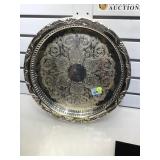 Round silverplate serving tray 15 inch D, no