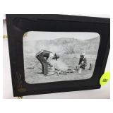 Antique magic lantern glass slide , Cowboys in