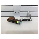 Hunter folding pocket knive w/ leather sheath