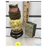 Vintage Oriental smoking items, Jade covered