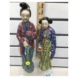 Antique Famille China figures, signed bases, hand
