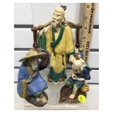 3 Antique Chinese mud men, minor losses noted,