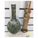 Vintage Oriental vase and carved soapstone