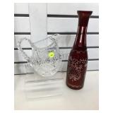 Vintage brilliant  cut glass pitcher and Bohemian