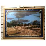 Chisholm Trail painting, mounted under glass,