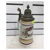 Antique lithophane beer stein , ornate lid, Bum