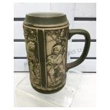 German Beer stein, bisqye exterior, signed base,