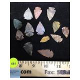 Group of bird point arrowheads, flint